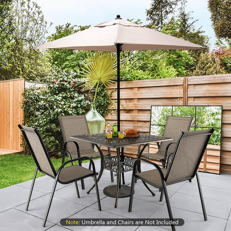 Mesa de comedor cuadrada de aluminio para patio de 35.4 pulgadas con orificio para sombrilla - Bronce