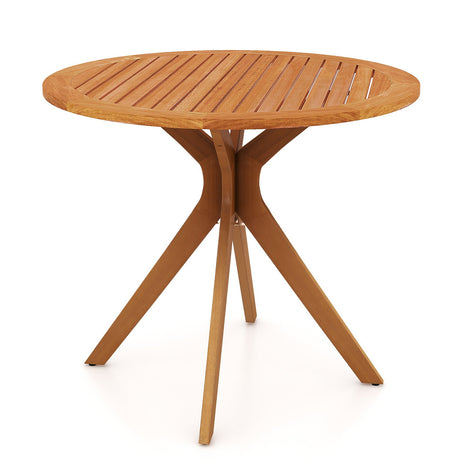 Mesa de comedor de patio de madera de 35.5 pulgadas con tablero de listones y patas curvadas