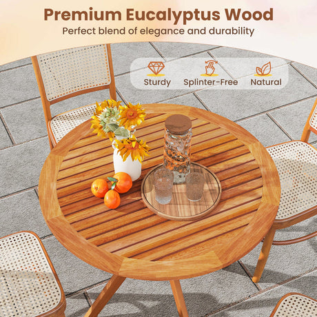 Mesa de comedor de patio de madera de 35.5 pulgadas con tablero de listones y patas curvadas
