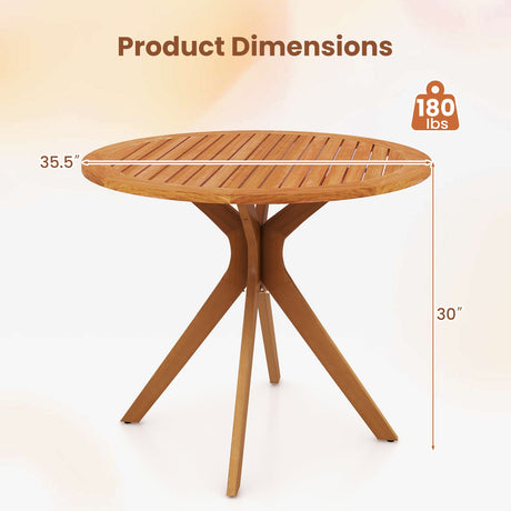 Mesa de comedor de patio de madera de 35.5 pulgadas con tablero de listones y patas curvadas