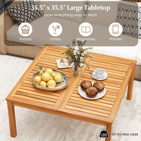 Mesa de centro/auxiliar de madera maciza de acacia para patio de 35.5 pulgadas
