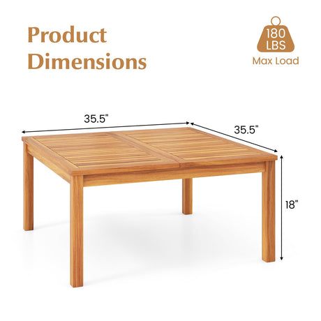 Mesa de centro/auxiliar de madera maciza de acacia para patio de 35.5 pulgadas