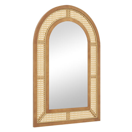 Espejo Decorativo de Pared de Ratán con Marco de Madera de 35.5 x 23.5 Pulgadas-Natural