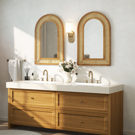 Espejo Decorativo de Pared de Ratán con Marco de Madera de 35.5 x 23.5 Pulgadas-Natural