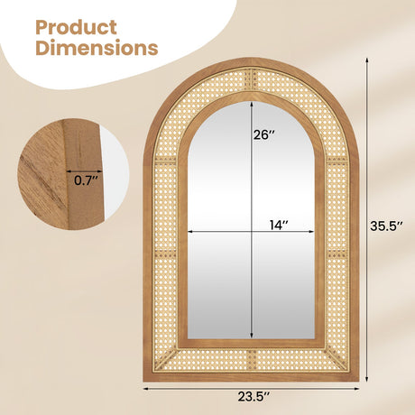 Espejo Decorativo de Pared de Ratán con Marco de Madera de 35.5 x 23.5 Pulgadas-Natural