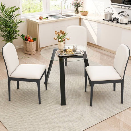 Mesa de comedor redonda de cristal de 36 pulgadas para 4 personas con estructura de madera de caucho