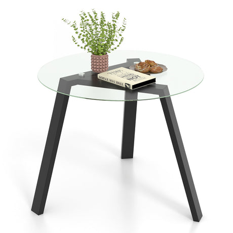 Mesa de comedor redonda de cristal de 36 pulgadas para 4 personas con estructura de madera de caucho