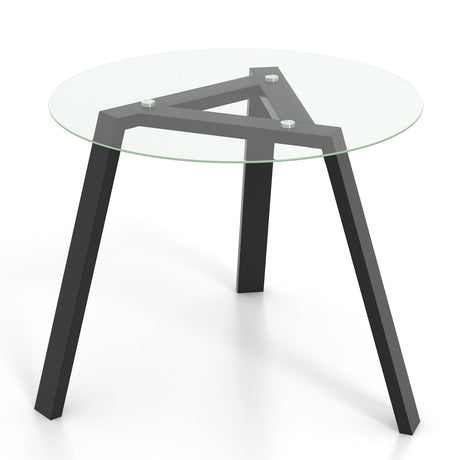 Mesa de comedor redonda de cristal de 36 pulgadas para 4 personas con estructura de madera de caucho