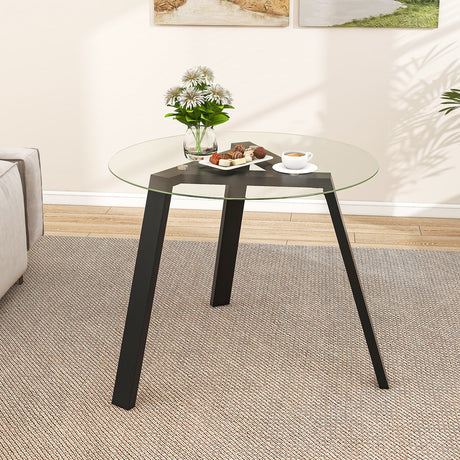 Mesa de comedor redonda de cristal de 36 pulgadas para 4 personas con estructura de madera de caucho