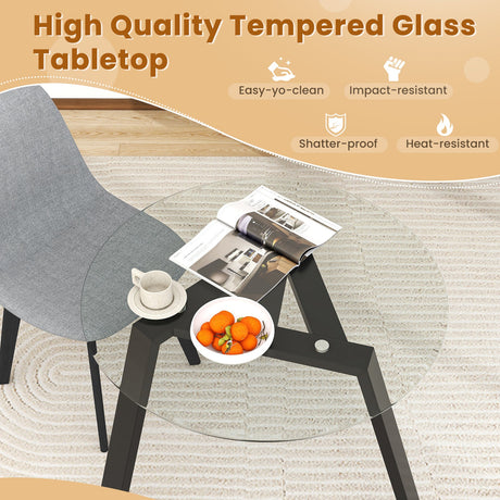 Mesa de comedor redonda de cristal de 36 pulgadas para 4 personas con estructura de madera de caucho