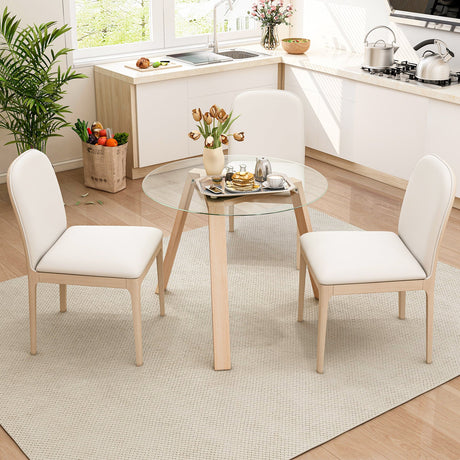 Mesa de comedor redonda de cristal de 36 pulgadas para 4 personas con estructura de madera de caucho