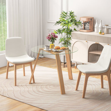 Mesa de comedor redonda de cristal de 36 pulgadas para 4 personas con estructura de madera de caucho