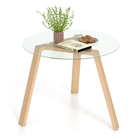 Mesa de comedor redonda de cristal de 36 pulgadas para 4 personas con estructura de madera de caucho