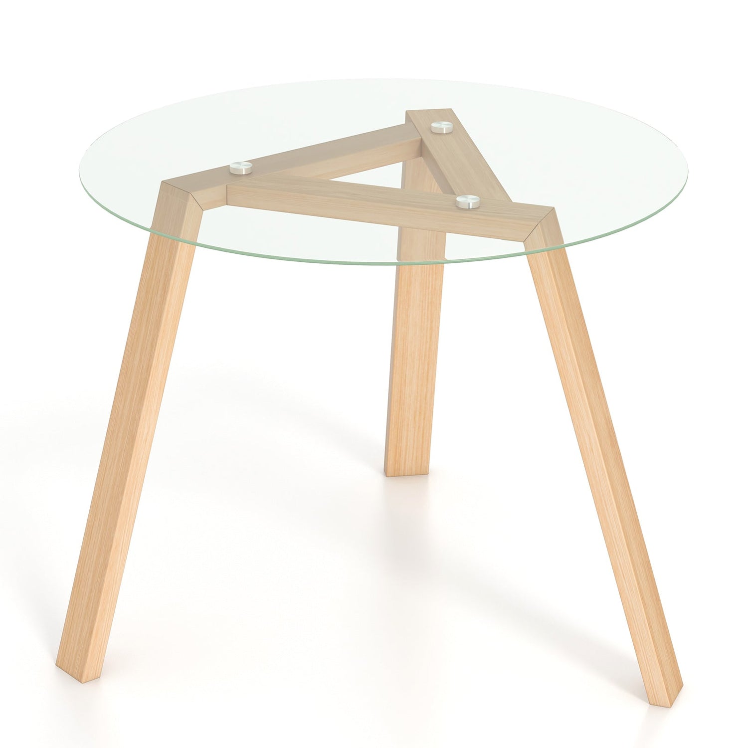Mesa de comedor redonda de cristal de 36 pulgadas para 4 personas con estructura de madera de caucho