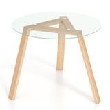 Mesa de comedor redonda de cristal de 36 pulgadas para 4 personas con estructura de madera de caucho