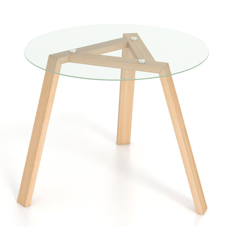 Mesa de comedor redonda de cristal de 36 pulgadas para 4 personas con estructura de madera de caucho