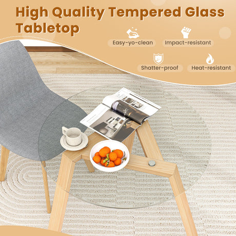Mesa de comedor redonda de cristal de 36 pulgadas para 4 personas con estructura de madera de caucho