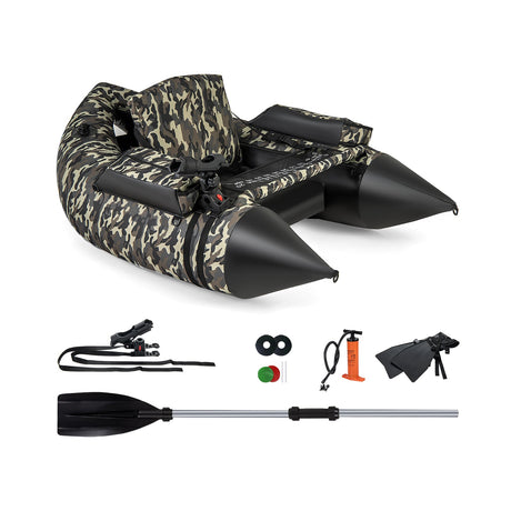 Tubo Flotador Hinchable de Pesca de 350 LBS con Respaldo Ajustable y Correas de Mochila - Camuflaje