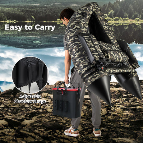 Tubo Flotador Hinchable de Pesca de 350 LBS con Respaldo Ajustable y Correas de Mochila - Camuflaje