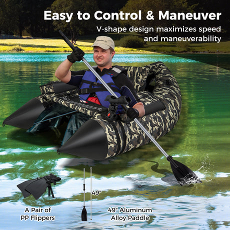 Tubo Flotador Hinchable de Pesca de 350 LBS con Respaldo Ajustable y Correas de Mochila - Camuflaje