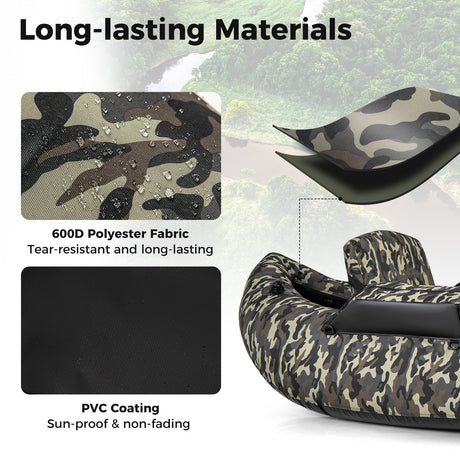 Tubo Flotador Hinchable de Pesca de 350 LBS con Respaldo Ajustable y Correas de Mochila - Camuflaje