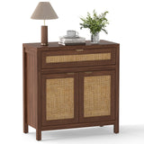 Mueble aparador con puertas de ratán y cajón - Marrón