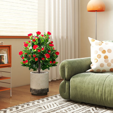 Árbol Artificial de Camelias de 31 Pulgadas, Juego de 2, Árboles de Flores Falsas - Verde