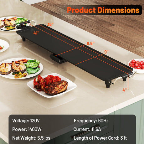 Plancha eléctrica grande antiadherente de 35 pulgadas para barbacoa con temperatura ajustable