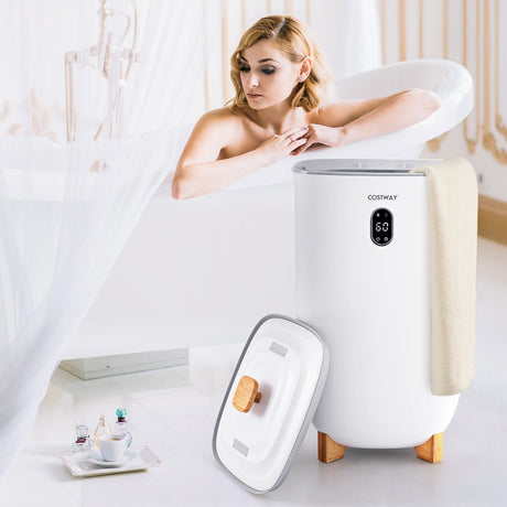 Cubo Calentador de Toallas Grande para el Hogar de 35 L con Función de Apagado Automático - Blanco