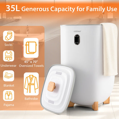 Cubo Calentador de Toallas Grande para el Hogar de 35 L con Función de Apagado Automático - Blanco