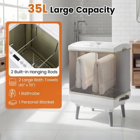 Calentador de toallas grande de 35 L con modos de calentamiento y secado para baño