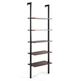 5-Tier Wood Look Ladder Shelf with Metal Frame for Home