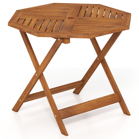 Mesa de comedor octagonal de madera maciza para patio de 35.5 pulgadas con orificio para sombrilla de 1.97 pulgadas