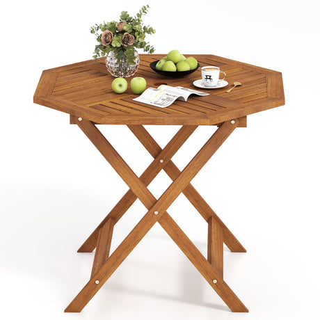 Mesa de comedor octagonal de madera maciza para patio de 35.5 pulgadas con orificio para sombrilla de 1.97 pulgadas
