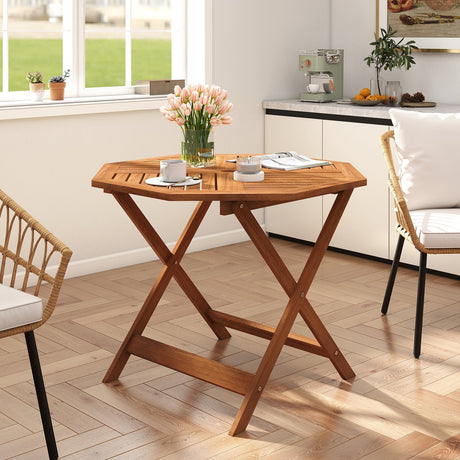 Mesa de comedor octagonal de madera maciza para patio de 35.5 pulgadas con orificio para sombrilla de 1.97 pulgadas