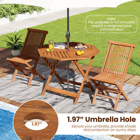 Mesa de comedor octagonal de madera maciza para patio de 35.5 pulgadas con orificio para sombrilla de 1.97 pulgadas