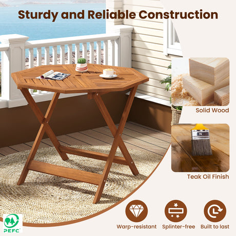 Mesa de comedor octagonal de madera maciza para patio de 35.5 pulgadas con orificio para sombrilla de 1.97 pulgadas