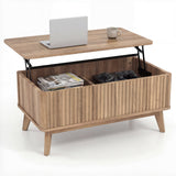 Mesa de centro rectangular de madera estriada con tapa elevable de 35.5" - Nogal