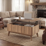 Mesa de centro rectangular de madera estriada con tapa elevable de 35.5" - Nogal