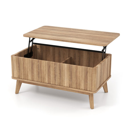 Mesa de centro rectangular de madera estriada con tapa elevable de 35.5" - Nogal