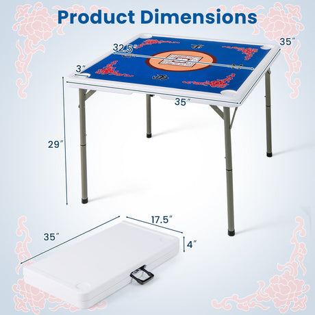 Mesa de Mahjong Plegable de 35 Pulgadas para 4 Jugadores con Portavasos