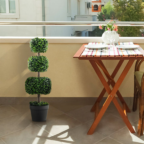 Árbol de bola de topiario de boj artificial de 35 pulgadas con maceta rellena de cemento - Verde