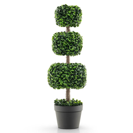 Árbol de bola de topiario de boj artificial de 35 pulgadas con maceta rellena de cemento - Verde