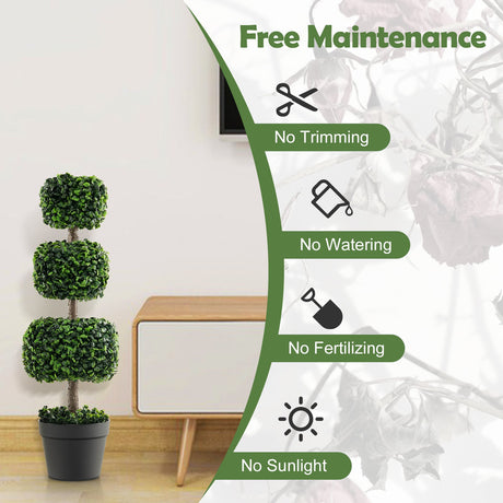 Árbol de bola de topiario de boj artificial de 35 pulgadas con maceta rellena de cemento - Verde