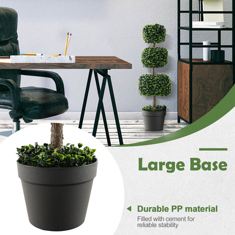 Árbol de bola de topiario de boj artificial de 35 pulgadas con maceta rellena de cemento - Verde