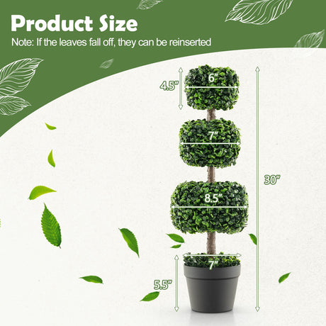Árbol de bola de topiario de boj artificial de 35 pulgadas con maceta rellena de cemento - Verde