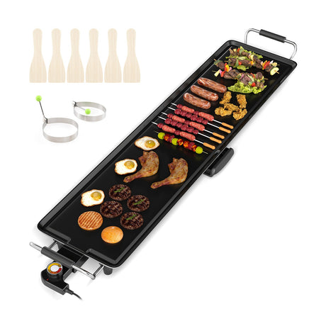 Plancha eléctrica extragrande de 35 pulgadas con termostatos de temperatura ajustables y bandeja de goteo