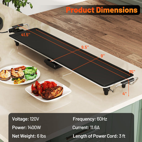 Plancha eléctrica extragrande de 35 pulgadas con termostatos de temperatura ajustables y bandeja de goteo