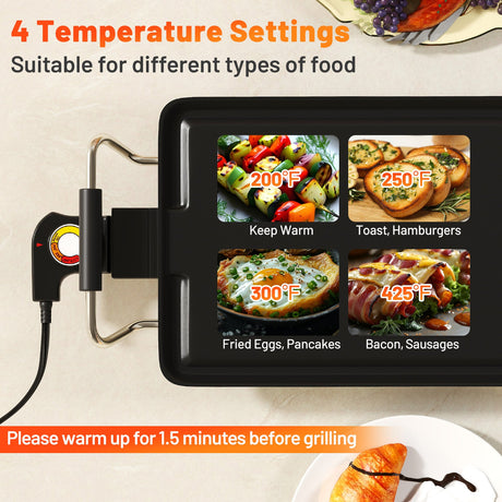 Plancha eléctrica extragrande de 35 pulgadas con termostatos de temperatura ajustables y bandeja de goteo