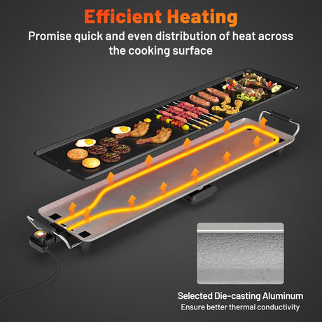 Plancha eléctrica extragrande de 35 pulgadas con termostatos de temperatura ajustables y bandeja de goteo